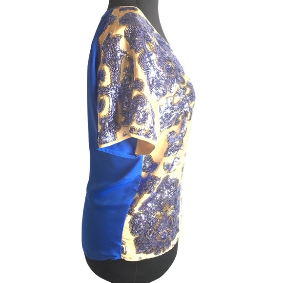 Tracy Reese Blue sequin Design Blouse Size Small - Picture 4 of 10